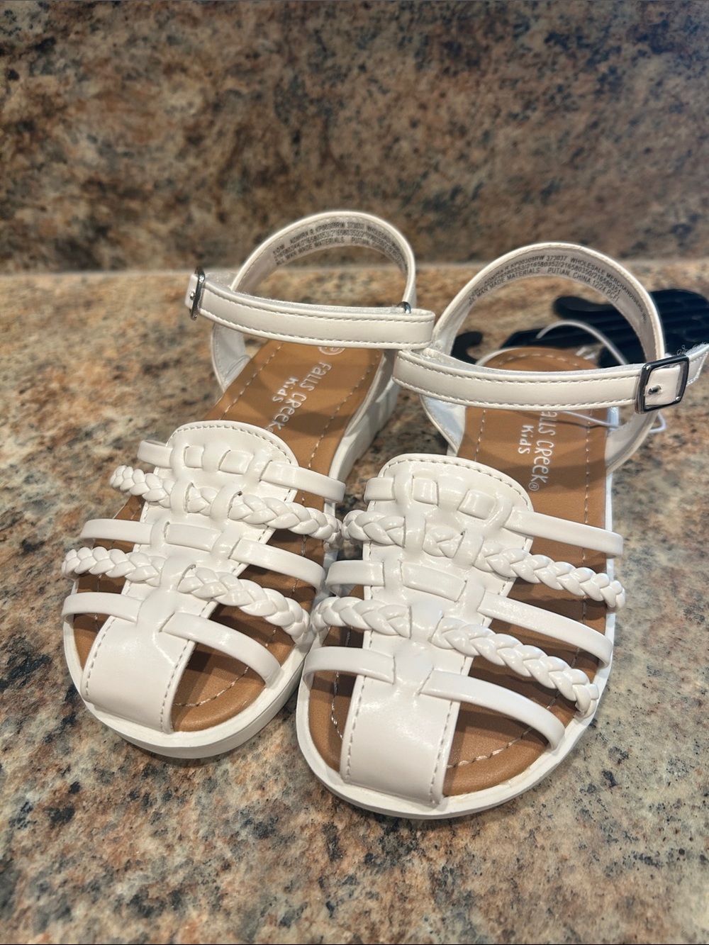 New Girls White Braided Strappy Sandals - size 10